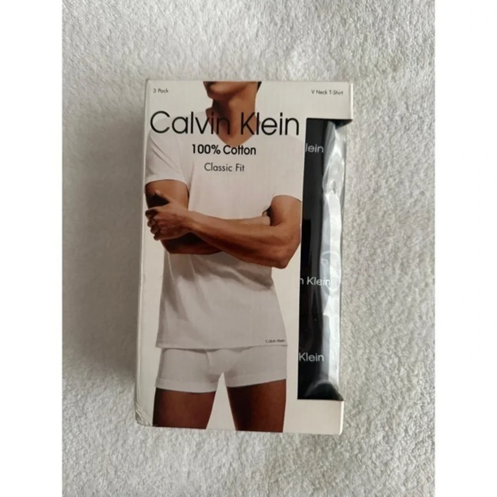 Calvin Klein Mens 3‎ Pack 100% Cotton Classic Fit V-Neck T-Shirts Black size M
